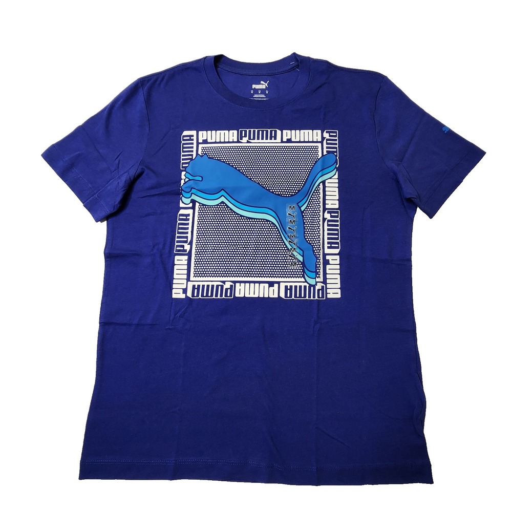 Puma Men's Illusion Box Tee Short Sleeve Blue Size M OEM